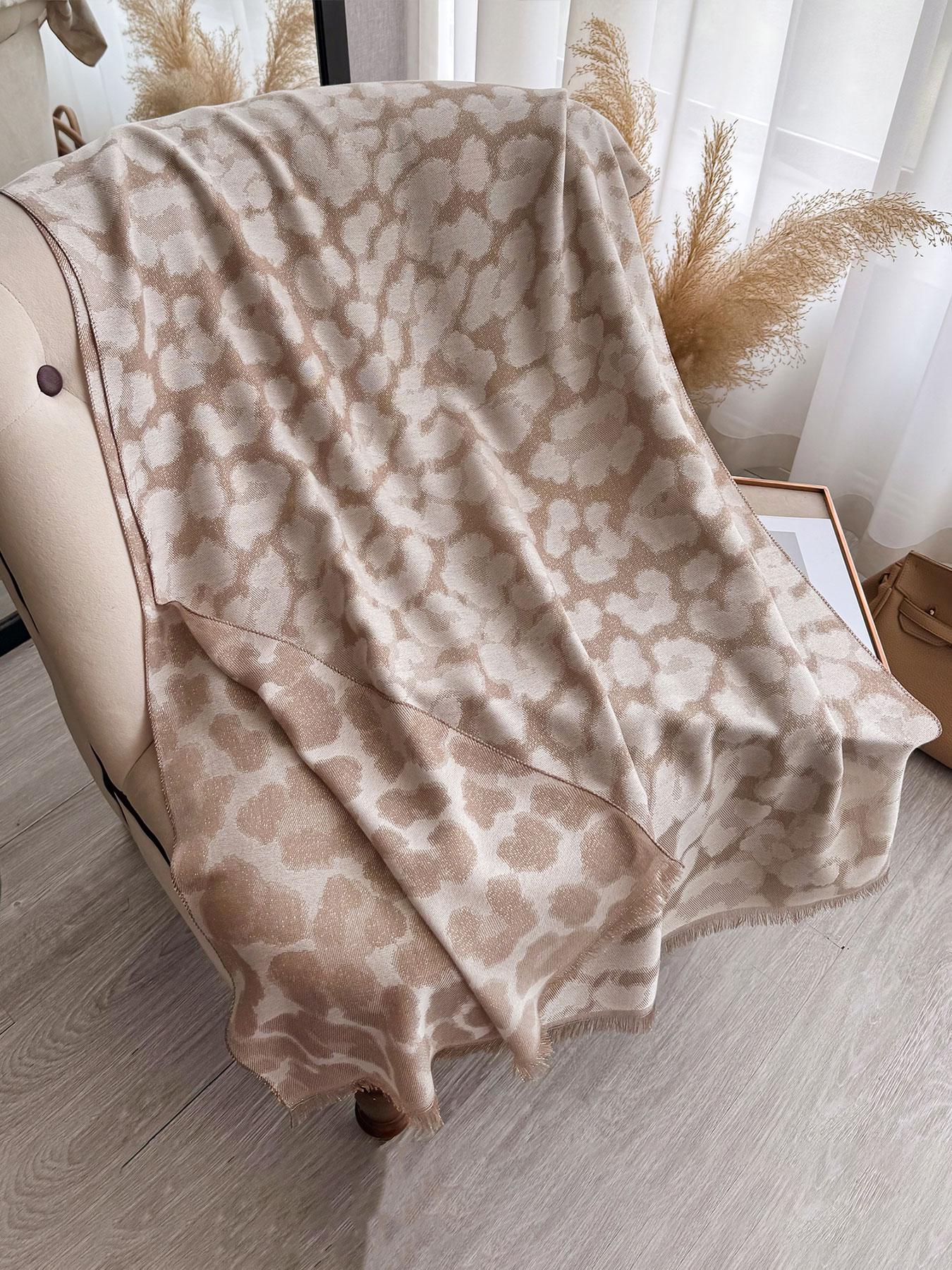 Fringe Edged Leopard Print Scarf, Boho Style Scarf, Fashionable Animal Pattern Shawl for Versatile, Perfect Accessory for All Seasons