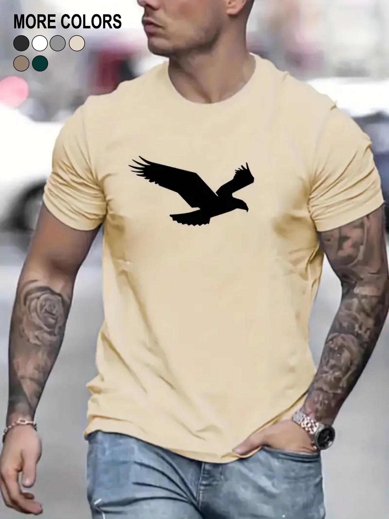Men's Bird Print Round Neck Tee, Casual Regular Fit Short Sleeve Crew Neck T-Shirt for Summer, Fashion Men's Top for Daily Wear