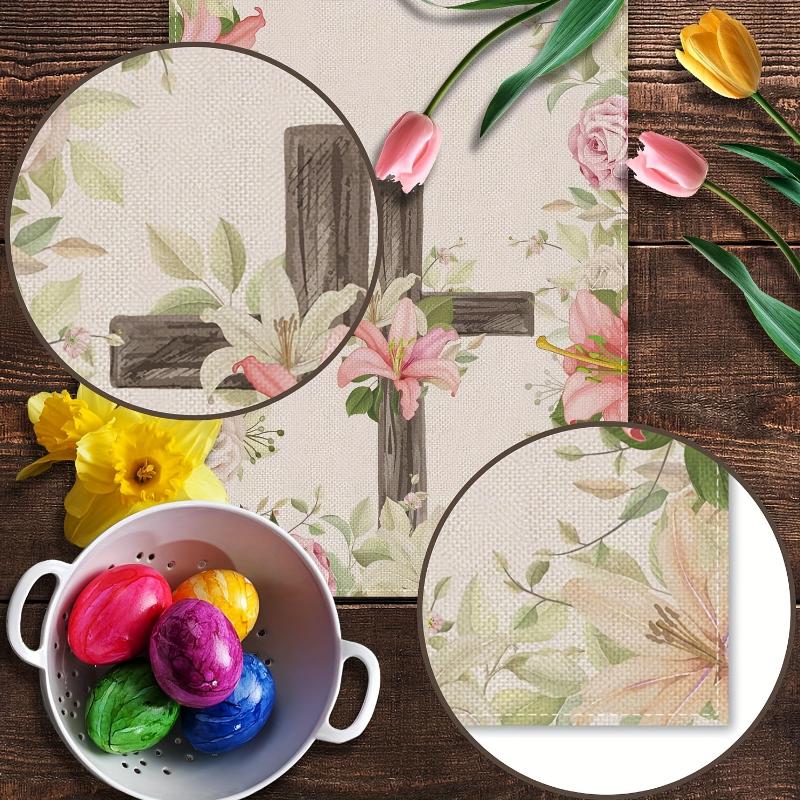 Easter Table Runner - He is Risen, Spring Holiday Party Decoration for Home & Kitchen