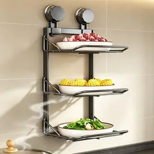 Foldable kitchen food rack，strong suction cup installation does not damage the wall，saves space when not in use，suitable for kitchen walls next to the stove，next to the countertop，small apartment cooking stations，food preparation areas (7.1×6.4×16.9 inch)
