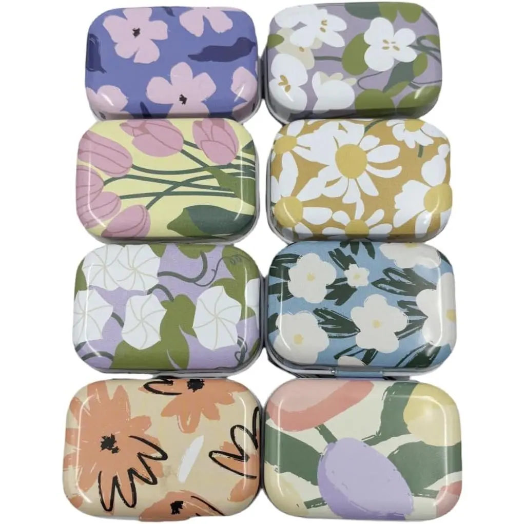 8 count Mini Flower Tin Trinket  Organizer Storage Box Decorative Boxes Small Metal Tins with Hinged  Portable Box Containers,Easter Basket Stuffers (Flower 03)