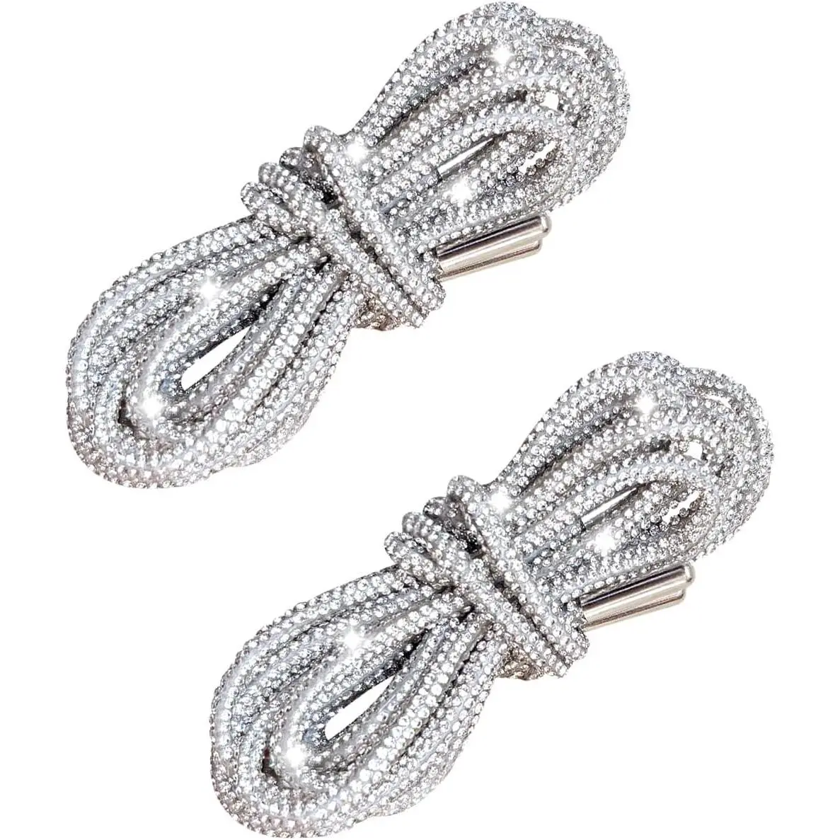 Bling Shoe Laces for Sneakers & Concert Outfits - 2 count Rhinestone Sparkle Laces, Metallic Glitter Rope for Boots, Hoodies,  Costumes, Festival Accessories (" Length, Silvery)