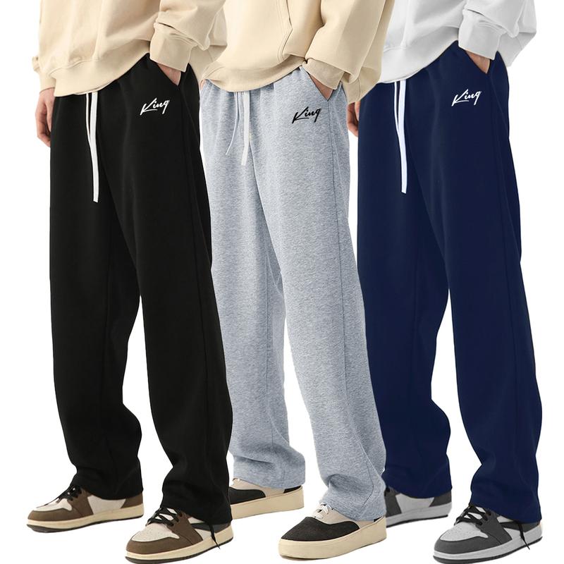 3PCS Men's sports casual pants, fashionable casual loose elastic waistband sports pants, men's clothing, trousers, black and gray men's clothing, trousers letter printing design sports pants, running fitness pants all year round, 95% polyester 5% spandex.