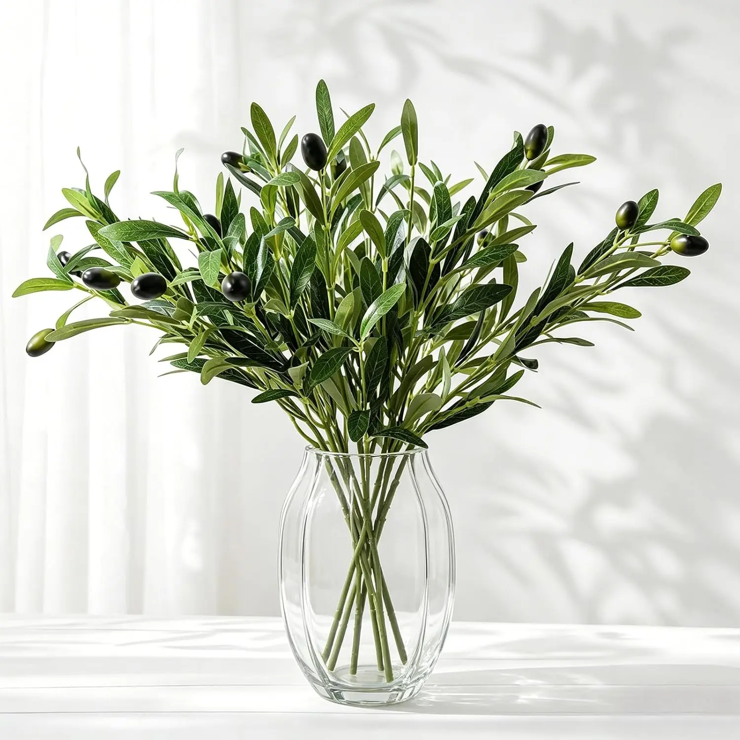 6 PCS 18-Inch Faux Olive Branches - Floral Decorative Farmhouse Leaf Greenery Stems with Lifelike Olives, Fake Plants for Vase Filler, Home Decor Bouquet, Wedding Centerpieces
