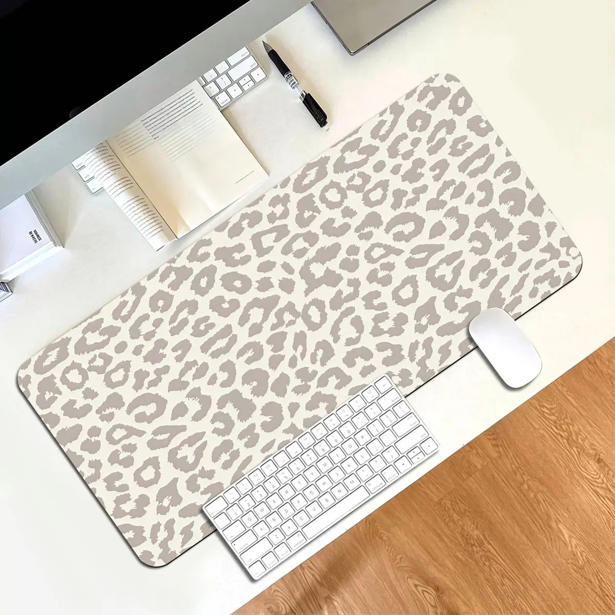 1-piece extra-large gaming mouse pad/keyboard pad, simple leopard print pattern, small office mouse pad, laptop keyboard pad, study desk protector - non-slip backing - suitable for home, office, work, game room, student dormitory, back-to-school season ac