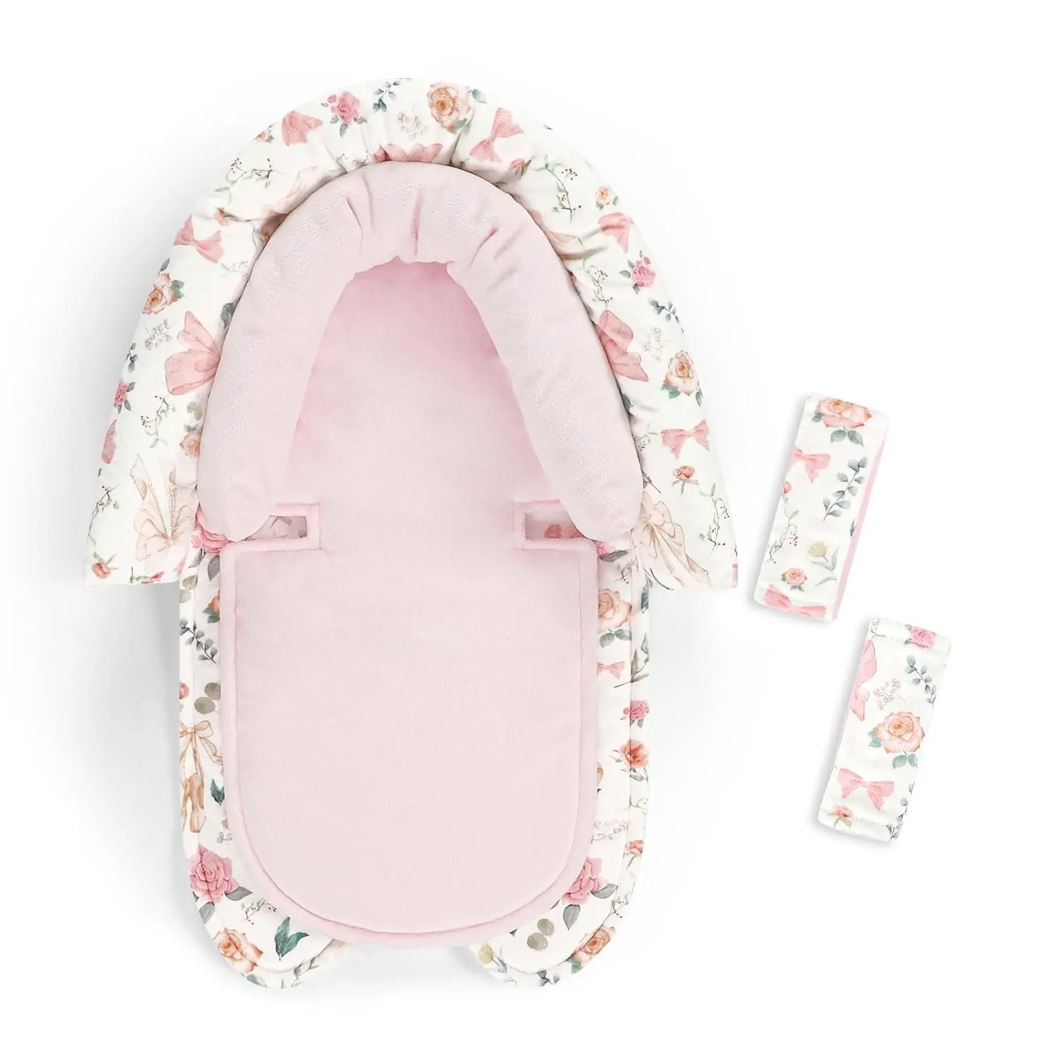 Baby Car Seat Head and Body Support for Newborn, 2 in 1 Infant Car Seat Insert with Strap Pads, Soft Stroller Cushion Pillow for Girls, Fits Stroller and Swing, Pink FloralGift