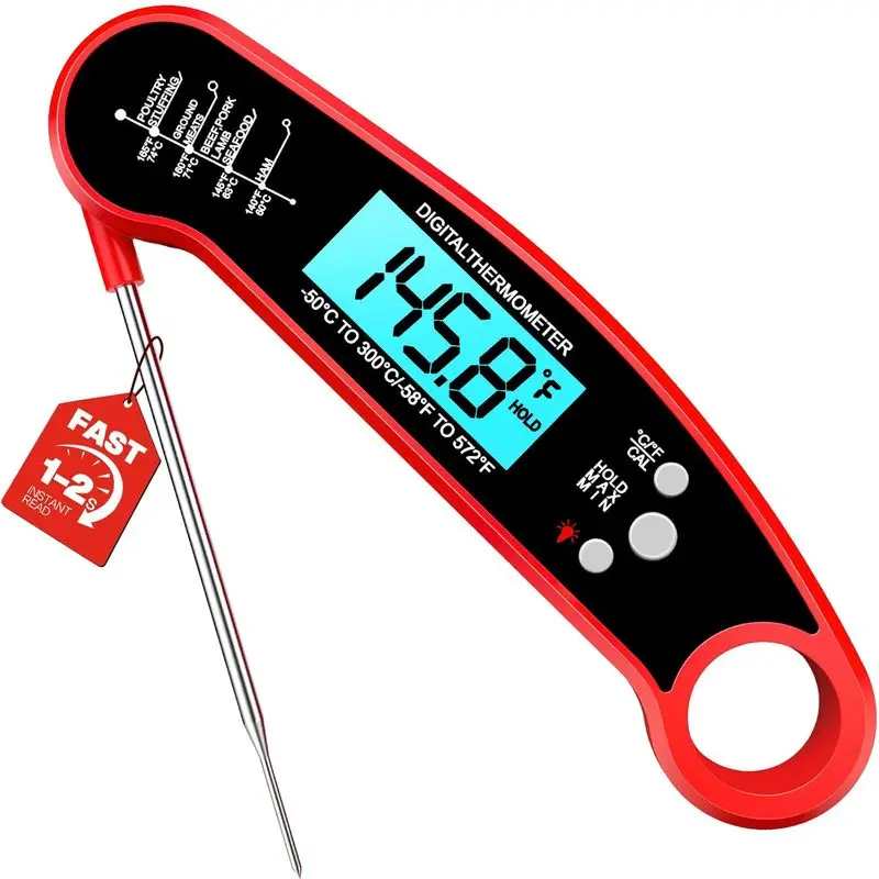 Instant Read Digital Meat Thermometer, 1–2 Sec Food Thermometer with ±1 ° F Accuracy, Backlit Display and Magnetic Storage for Grilling, BBQ and Kitchen