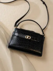 High-end crocodile-patterned Kelly bag, new fashion lock buckle casual crossbody bag, textured women's shoulder bag