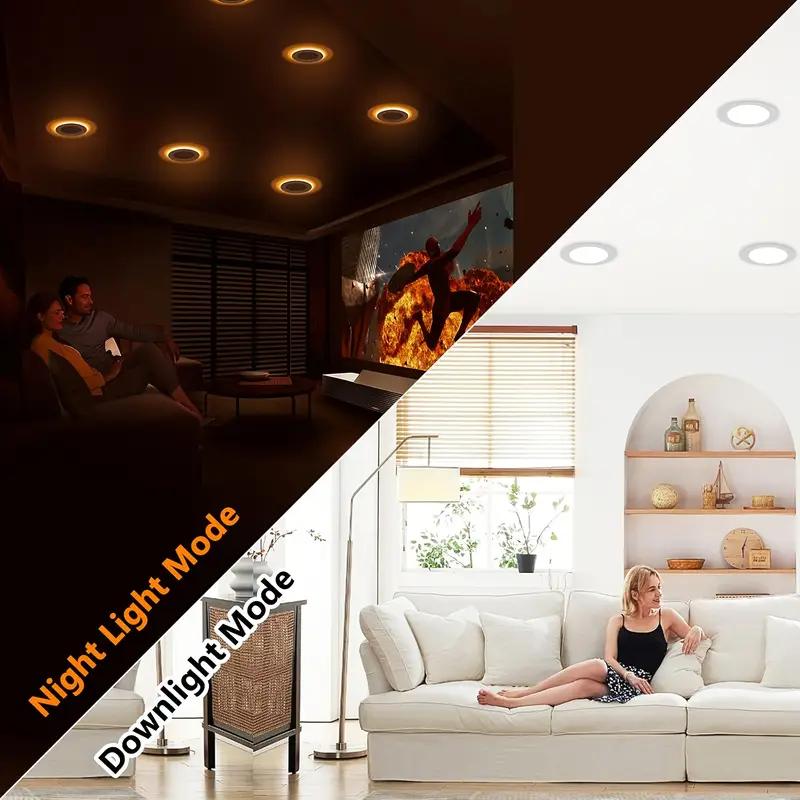 DAYBETTER 6 Inch LED Recessed Lighting Canless Ultra-Thin Wafer Downlight with Night Light Mode 5 Color Temperatures 2700K-5000K Dimmable 0-100% for Living Room Versatile Room Lighting Minimalist Light Fixture Slim Profile Lighting - Colorful Backlight