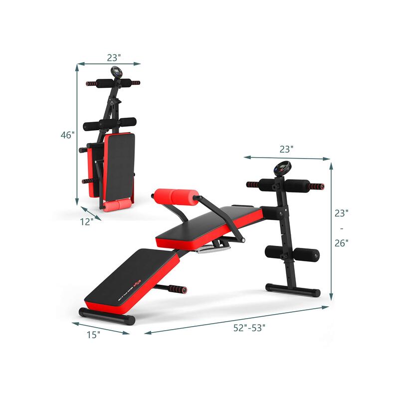 sport equipment  Goplus Multi Functional Foldable Weight Bench Adjustable Sit up Board w Monitor Red