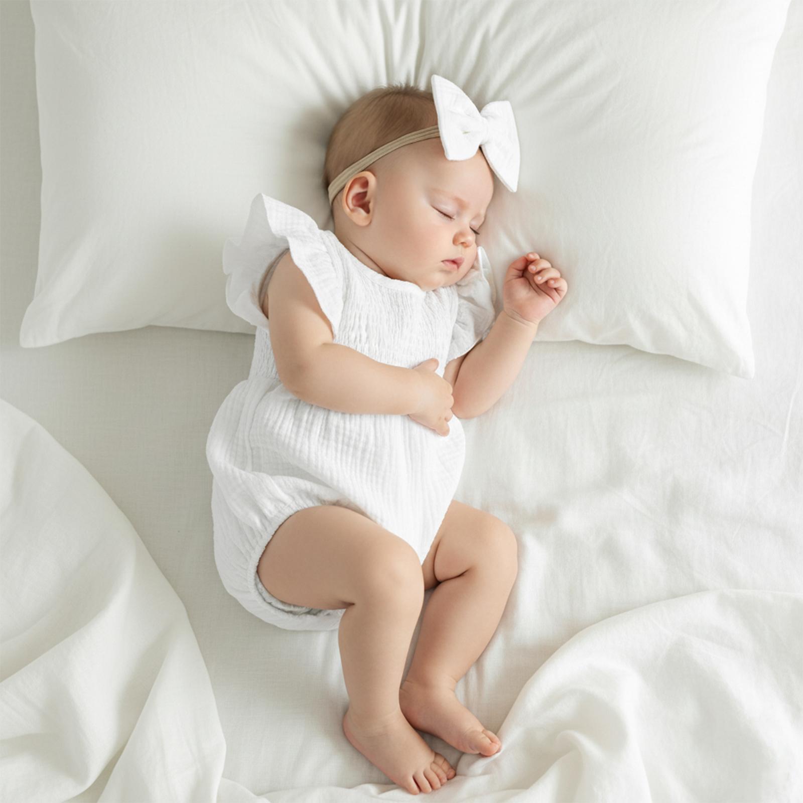 Newborn Baby Girl Romper Ruffle Sleeve Solid Smocked Bubble Romper Jumpsuit Bow Headband Cute Infant Summer Clothes