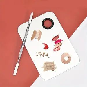 Stainless steel makeup mixing plate+two piece paste mixing scraper makeup artist foundation make-up eye shadow mixing plate makeup DIY color test makeup tool