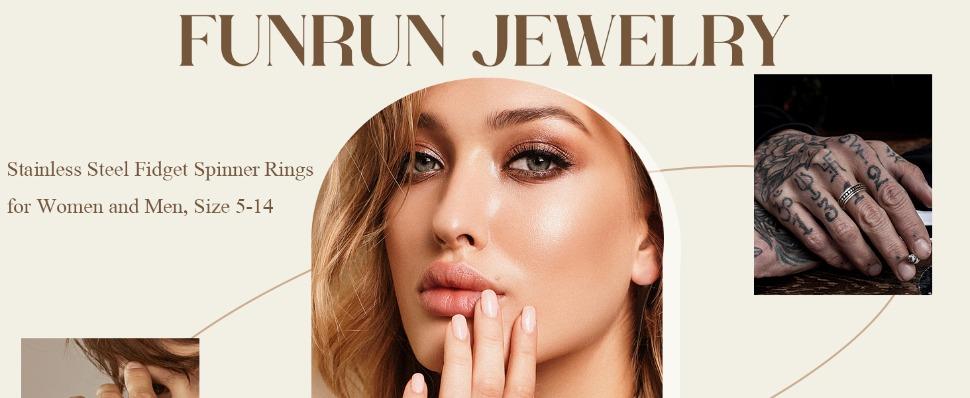 FUNRUN Stainless Steel Fidget Anxiety Ring for Women Men Fidget Spinner Rings Moon Star Celtic Stress Relieving Spinning Ring Wedding Band Rings Set,4-6Pcs