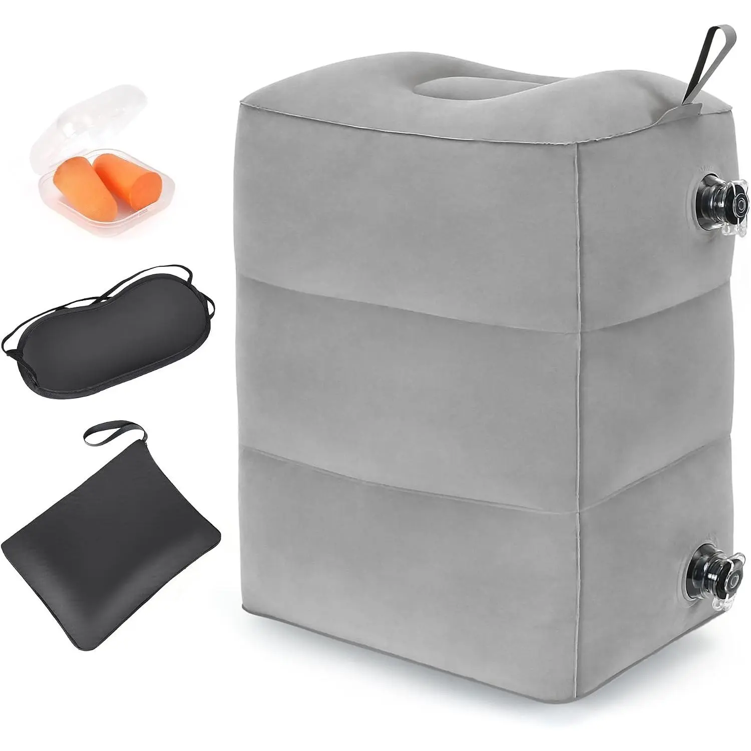 Inflatable Travel Foot Rest Pillow, Adjustable 3 Layers Height Leg Rest Pillow, Kids Airplane Bed, Adults Travel Essentials on Plane, Trains, Cars, Office, Home (Grey, 1 PC)