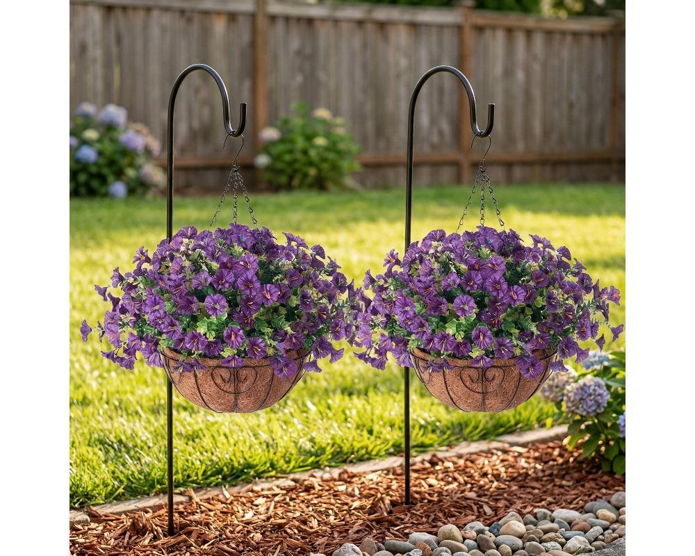 2pcs Artificial Hanging Basket with Morning Glories Faux Flowers in Coco Fiber Liner and Iron Frame Multi-Color Decorative Plant for Balcony, Porch, and Yard Lightweight and Easy to Hang Design Available in Multiple Vibrant Colors 2pcs Artificial Hanging Basket with Morning Glories Faux Flowers in Coco Fiber Liner and Iron Frame Multi-Color Decorative Plant for Balcony, Porch, and Yard Lightweight and Easy to Hang Design Available in Multiple Vibrant Colors