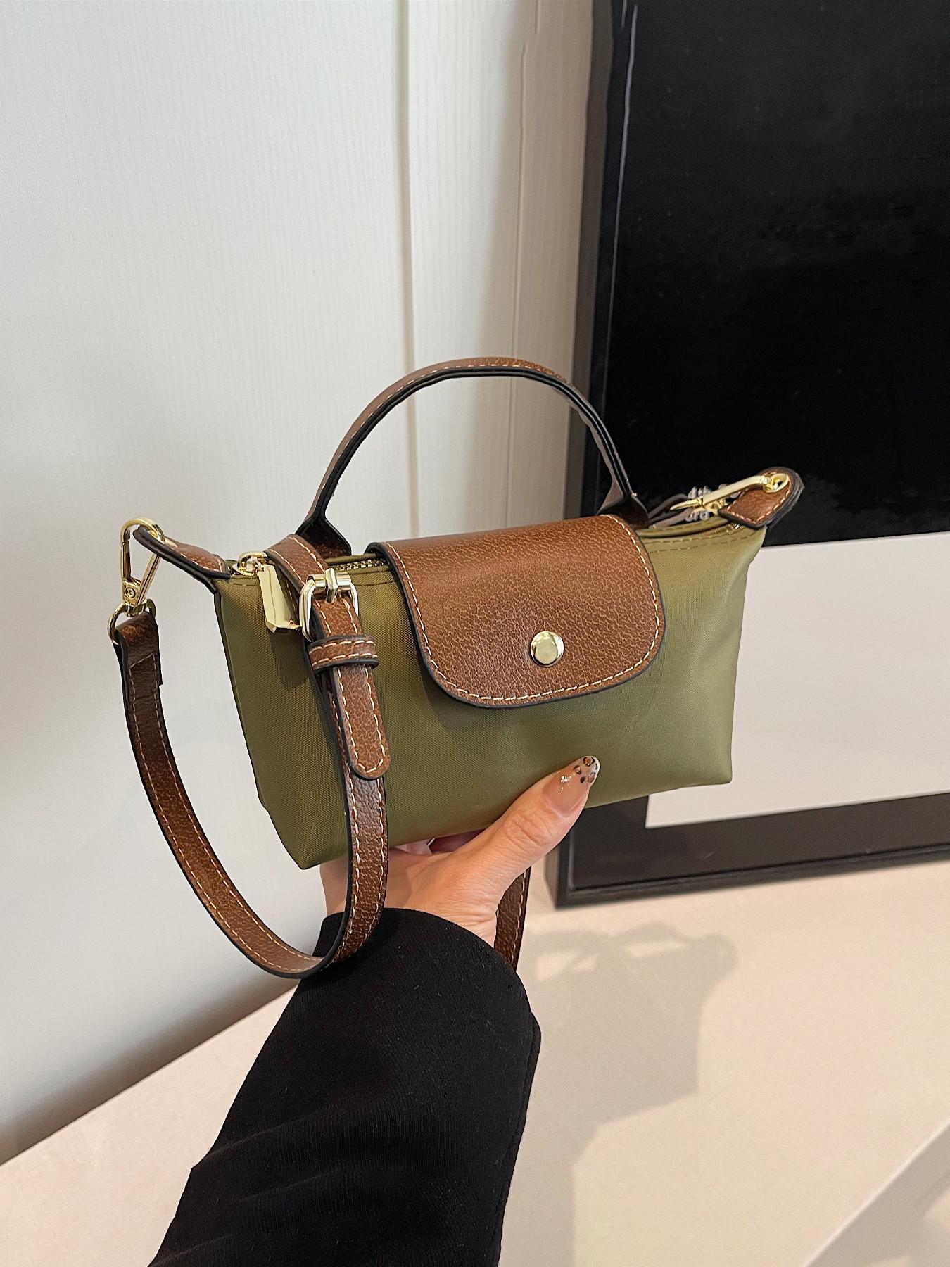 Women's Fashionable PU Leather & Canvas Crossbody Bag, Casual Versatile Hobo Bag for Work & Daily Used, Trendy All-match Commuter Bag