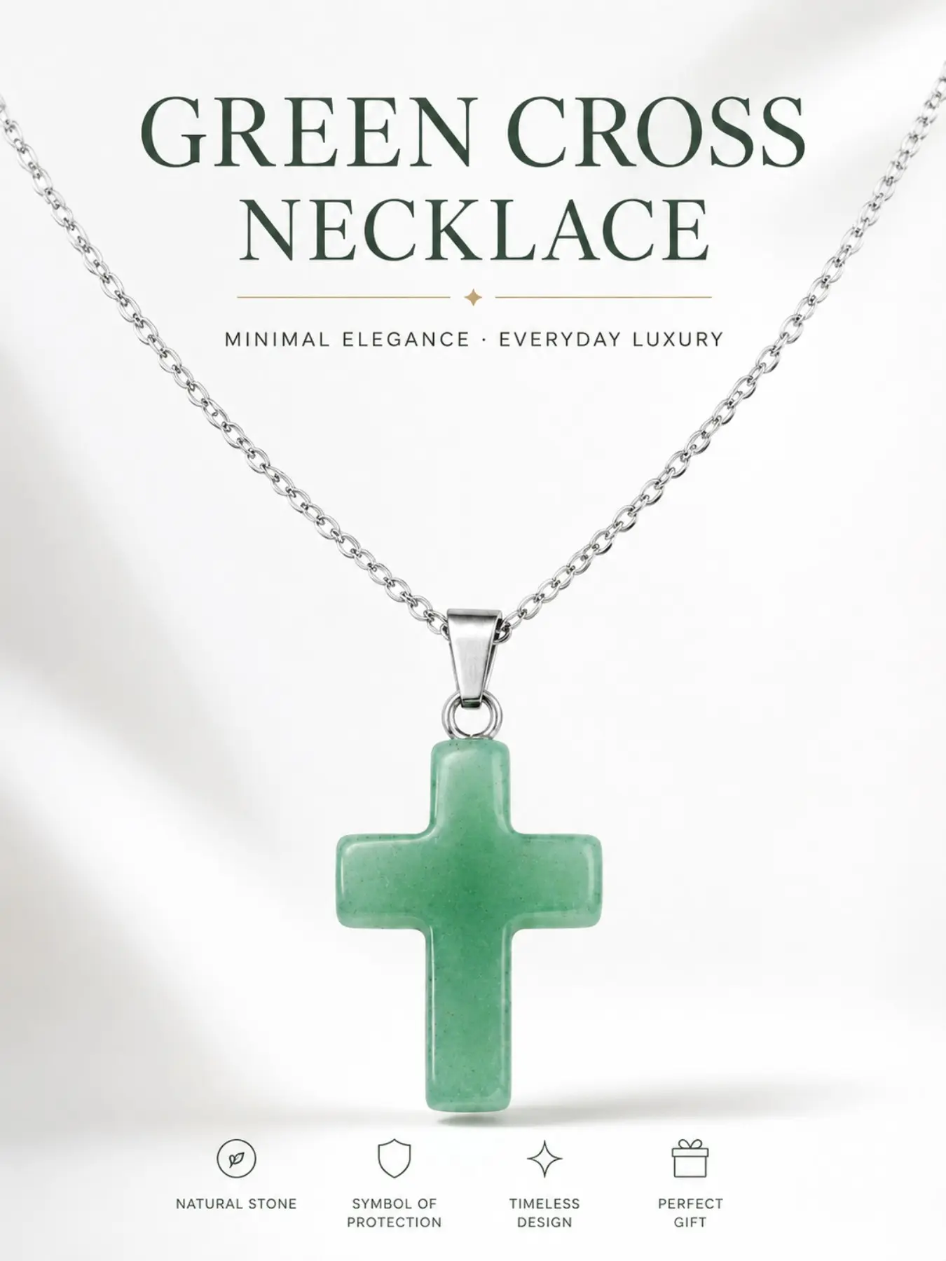 Natural Jade Cross Necklace for Women, Simple Silver Chain, Luxury Natural Stone Pendant, Peaceful Protection, Birthday Gift, Daily Wear