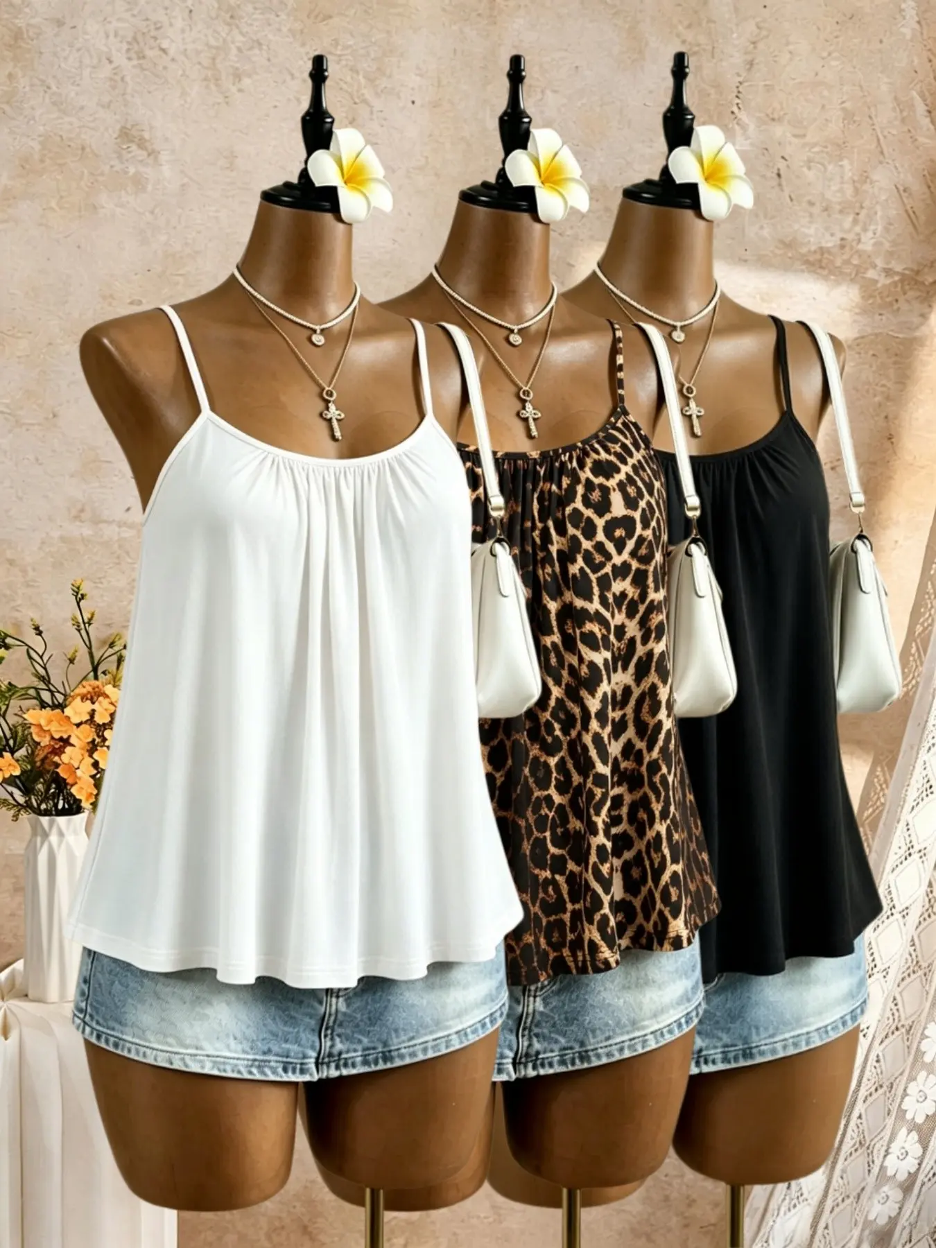 Women's Loose Pleated Strapless Tank Top Set, Adjustable Thin Straps Spaghetti Strap Flowy Tank, Casual Sleeveless Loose Fit Top, Daily Wear Comfortable Breathable Clothing, Sleeveless Tank Tops