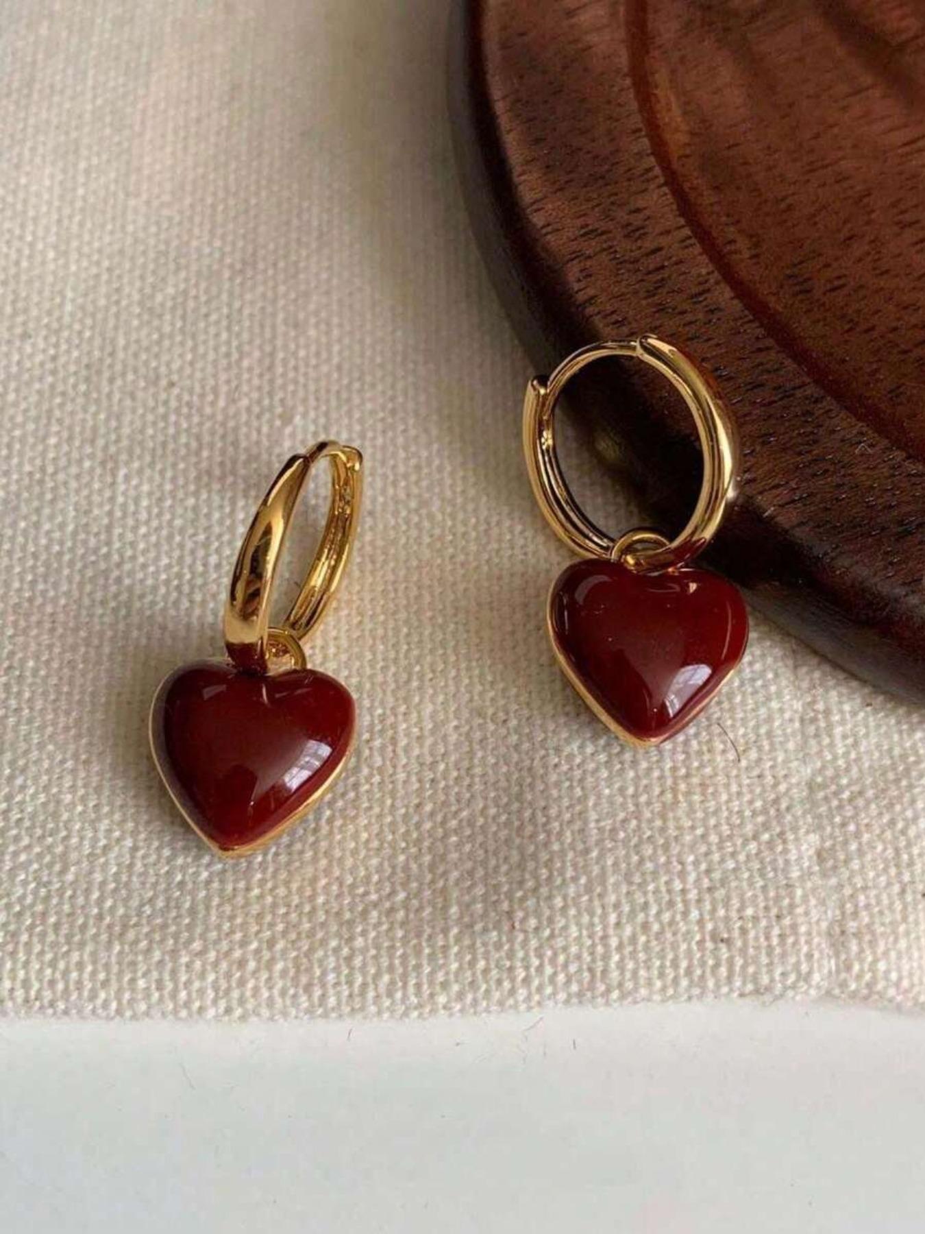 Vintage Heart Shaped Dangle Earrings, Fashionable Romantic Jewelry for Women, Trendy All-match & Exquisite Jewelry for Birthday Gift