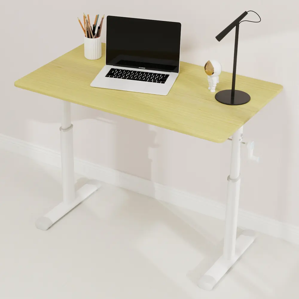 Littleox Adjustable study desk suitable for children and adults, height-adjustable, multifunctional home office desk, compact design, desktop dimensions: 60cm × 100cm, white frame with natural wood-colored tab