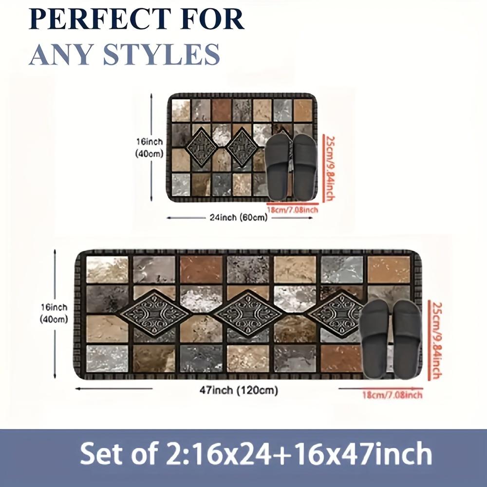2D Flat 2pcs Brown Kitchen Absorbent Diatomaceous Earth Floor Mats, Vintage Plaid Style Long Rugs, Oil And Non-slip Backing, Fast Drying, Machine Washable, Soft And Comfortable, Suitable For Kitchen, Laundry Room, Bathroom, Hallway, Home Decor Rugs