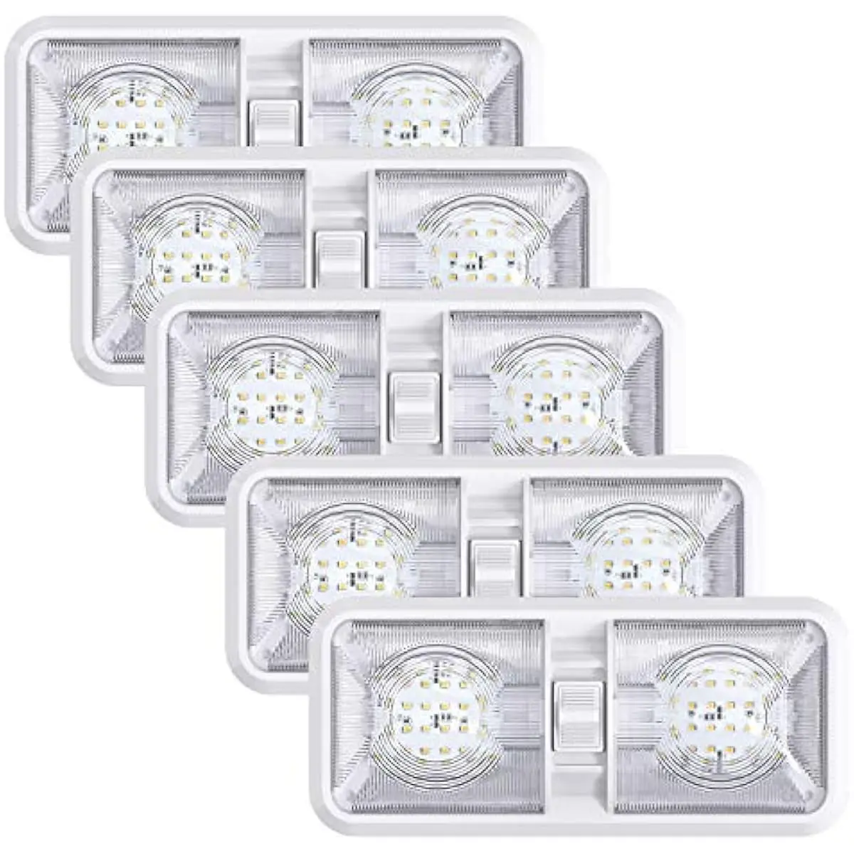 5 Pack RV LED Ceiling Double Dome Light Fixture with ON/OFF Switch, Interior Lighting for Car/RV/Trailer/Camper/Boat, DC 11-18V, Natural White 4000-4500K, 48×2835 SMD