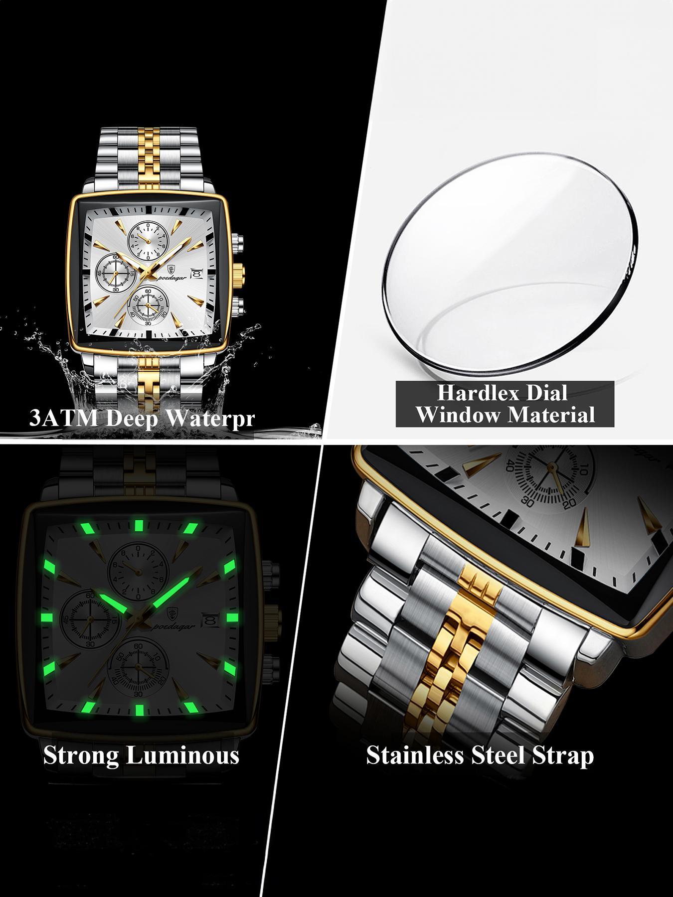 Men's Business Fashion Rectangle Dial Analog Quartz Watch, Fashion Watch for Party, Daily Clothing Decor, Trendy All-match & Exquisite Band Watch for Birthday Gift with Box