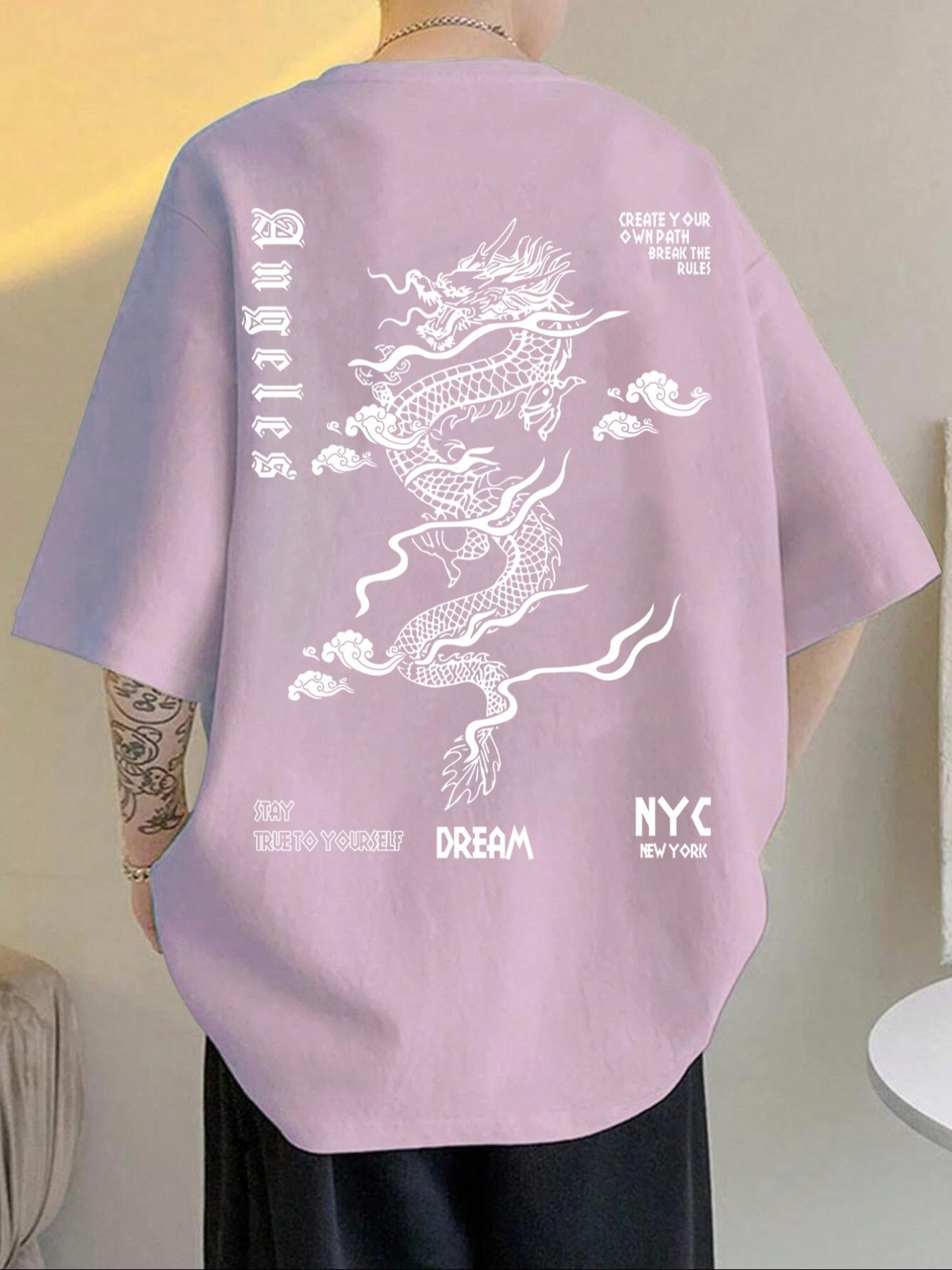 Men's Dragon Graphic Print Round Neck Sleep Tee, Regular Fit Casual Soft Comfortable Short Sleeve T-shirt for Summer, Men's Sleepwear for Daily Home Wear, Streetwear, Casual Street Fashion