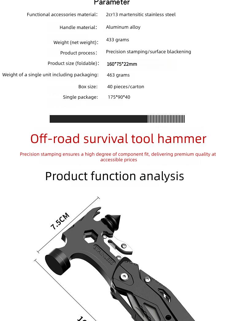 Multifunctional Emergency Escape Hammer Portable Car Window Breaker Survival Tool for Outdoor Camping Hiking Adventure Safety Gear