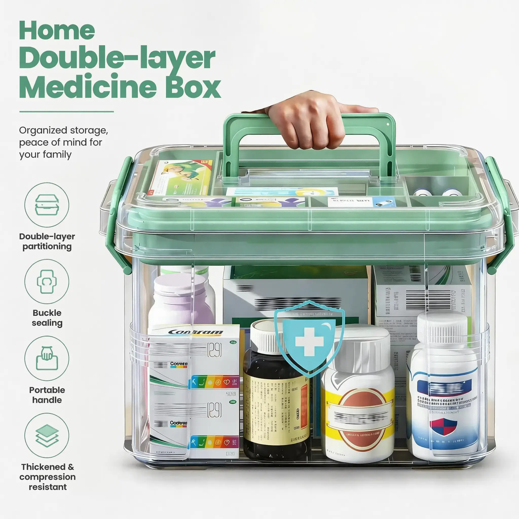 Double Layer Clear Medicine Storage Box With Top Handle, Portable Family First Aid Kit Organizer Container For Home Travel Car Emergency Medical Supplies