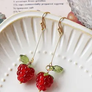 Red 1 Pair Women's Fashion Drop Earrings, Cute Raspberry Tassel Earrings, Suitable for Daily Gifting And Wearing