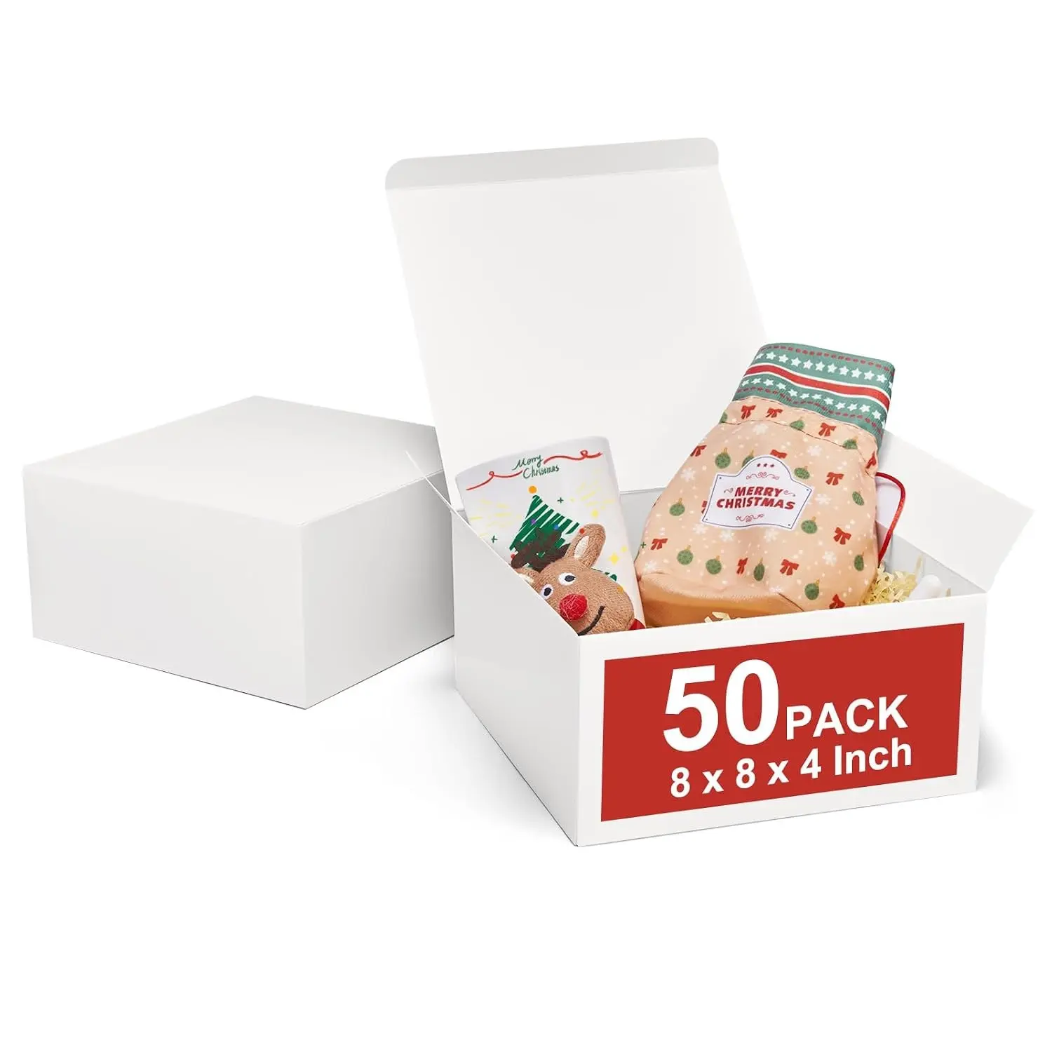 8x8x4 Gift Box 50 Pack White Gift Boxes with Lids, DIY Bridesmaid Proposal Box, Recyclable,Foldable Box for Wedding, Birthday Party
