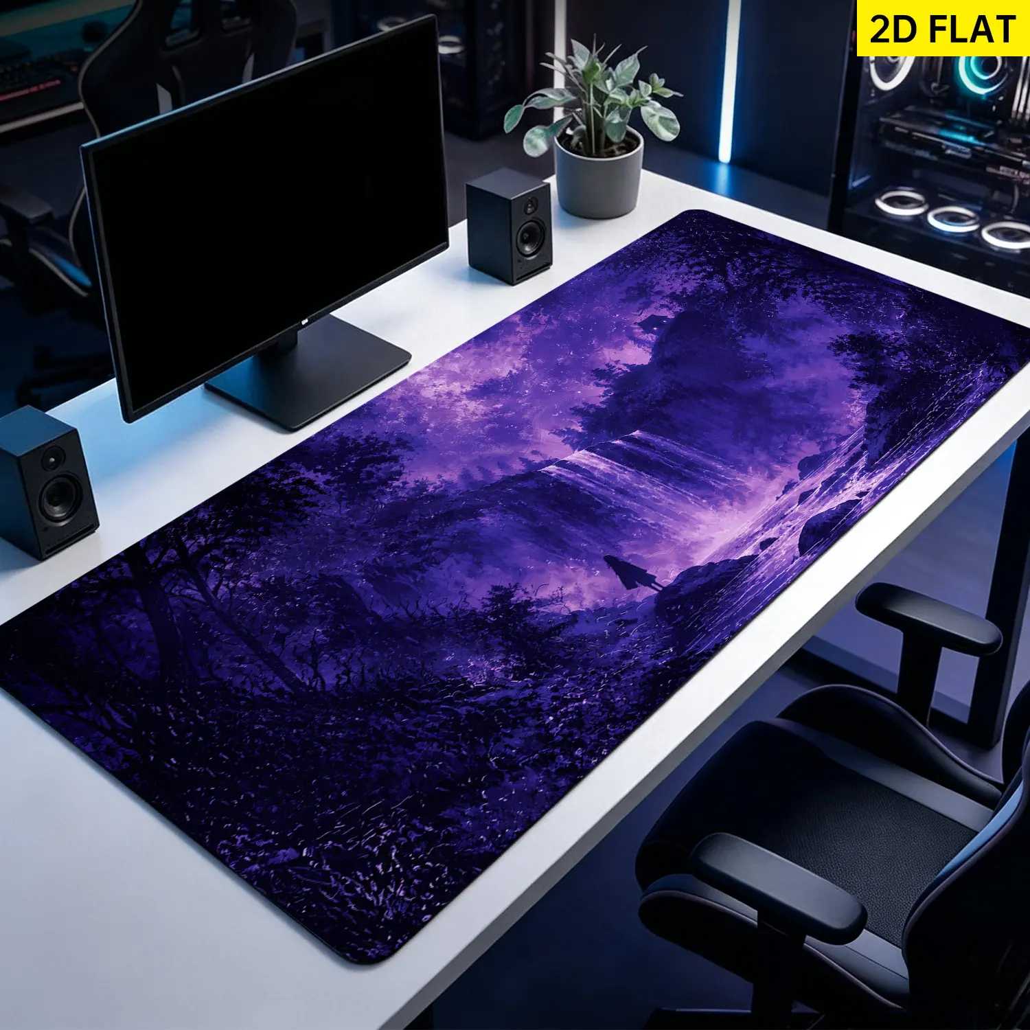 Extra Large purple mystical waterfall forest Mouse Pad,Non Slip Rubber Pad,Desktop Decoration Drotection Pad,Washable,Lock Edge Multi Size,Premium Multipurpose Mousepad For Office,Gaming Desk,Gift for Family and Friends