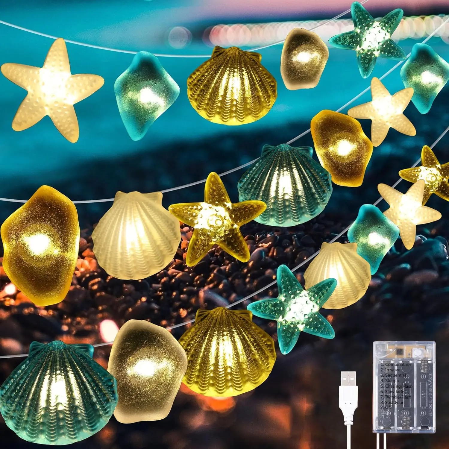 1 Pcs Ocean Beach Themed Sea Life Cute Fairy Decorative String Lights 10 FT 30 LEDs, 8 Light Modes Battery Operated, Starfish and Seashell Design for Summer Room, Ocean Bathroom, Beach Party Decorfidget toys