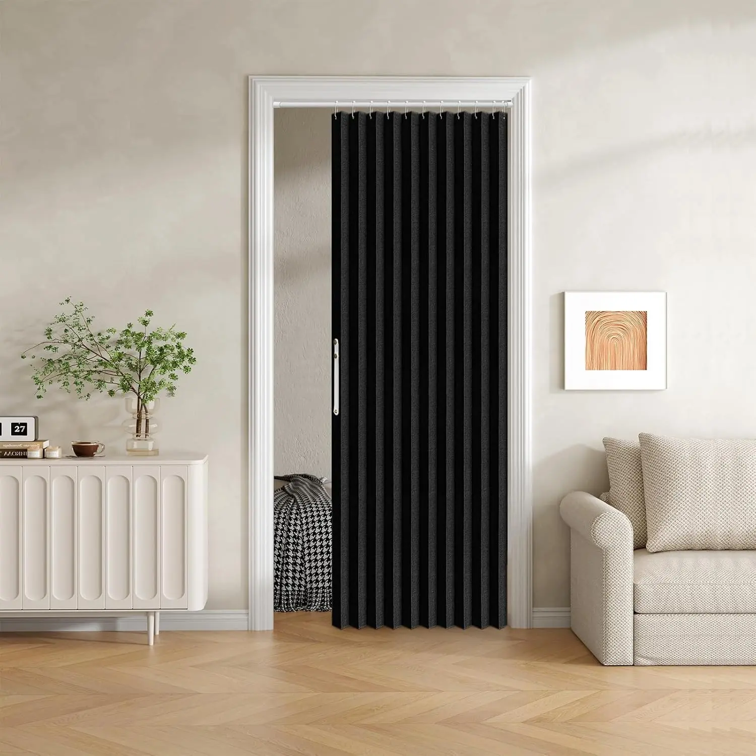 100% Blackout Fabric Folding Door Curtain with Magnetic Closure - Accordion Style for Sliding Doors, Closets, Wardrobe & Temporary Door Solutions (W42 x L78, Black, 1 Panel)Gift