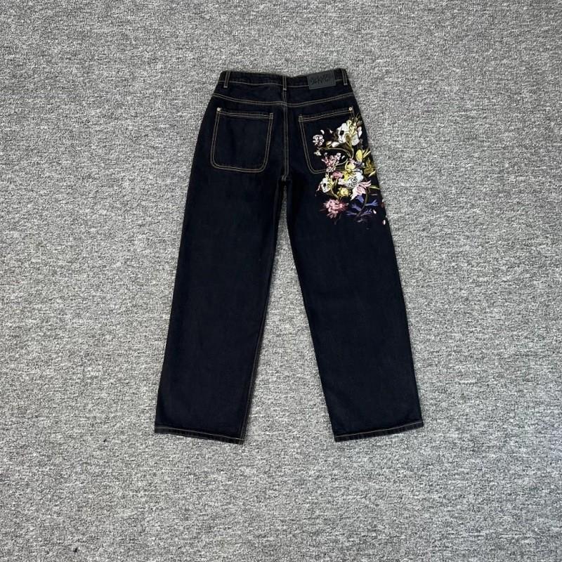 European and American retro plum blossom embroidered straight-leg jeans, unisex, versatile, unique street style trendy jeans, cross-border