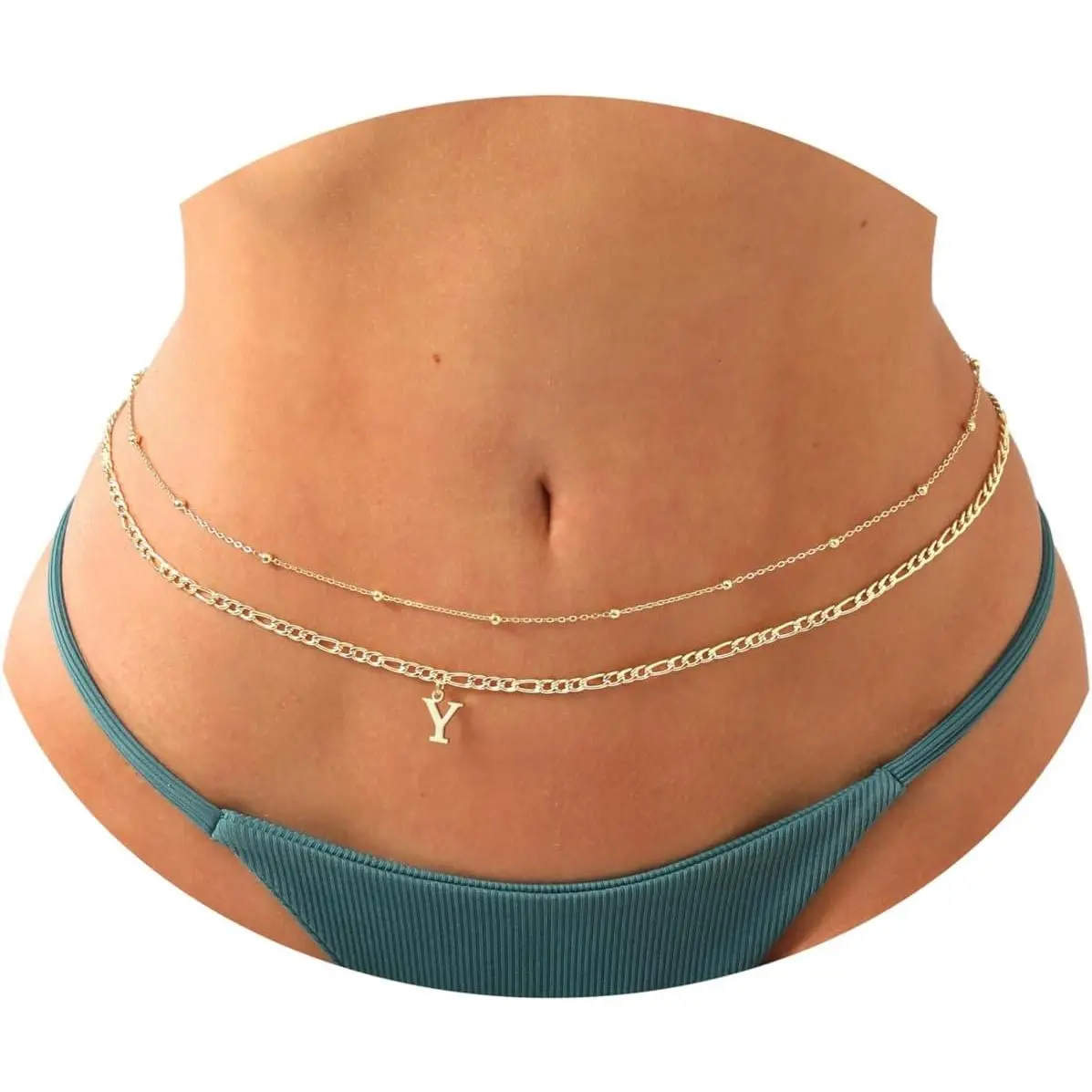 Initial Waist Chain for Women Beads Charm Belt Adjustable Belly Accessories Layered Body Jewelry Sets