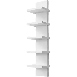 5 Tier Wall Shelf Unit - Narrow Smooth Laminate Finish - Vertical Column Wall Decor Mount Floating Storage Home Decor Organizer Tall Tower Utility Shelf for Bedrooms, Living Rooms(White)