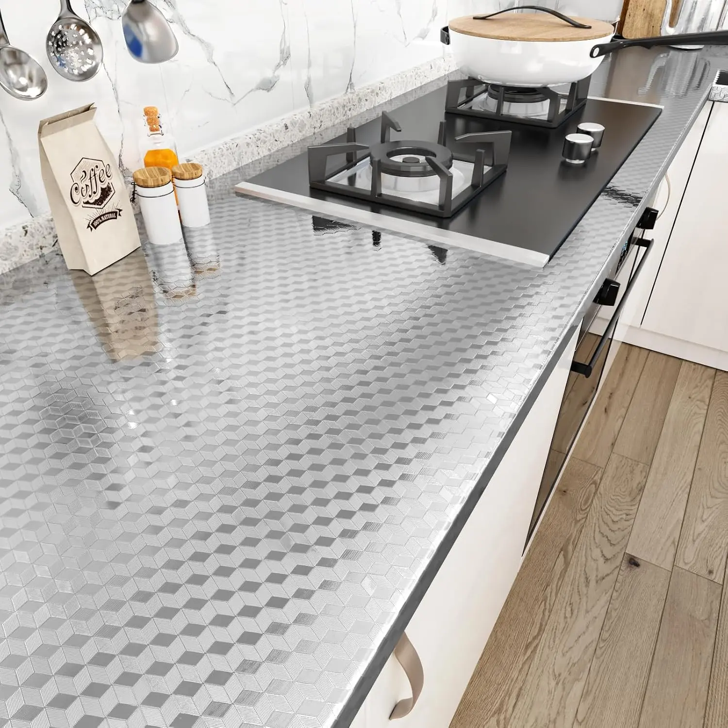 Stainless Steel Contact Paper for Appliance Oil Proof Stainless Steel Wallpaper Peel and Stick Waterproof Silver Countertop Contact Paper for Kitchen Backsplash Stove Fridge Wrap 118"x15.8"