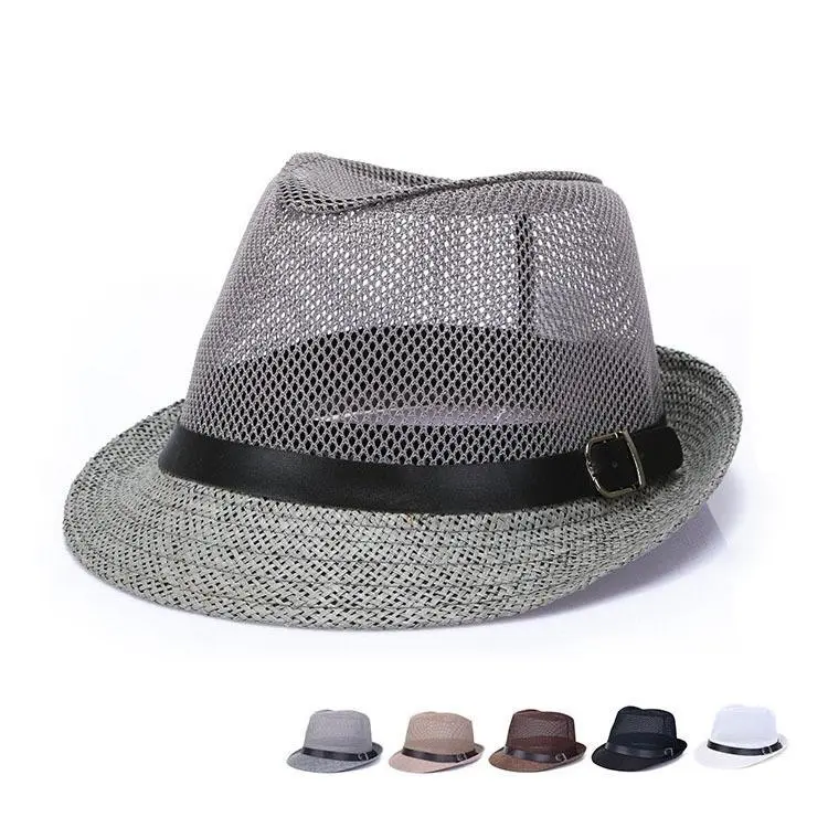 Unisex Vintage Mesh Hollow-Out Fedora Hat - Solid Color Flat Top, Breathable Sun Protection Jazz Hat for Hiking, Light Outdoor, Beach Use, Mesh Fabric, Mesh Visor Sports & Outdoor Hats