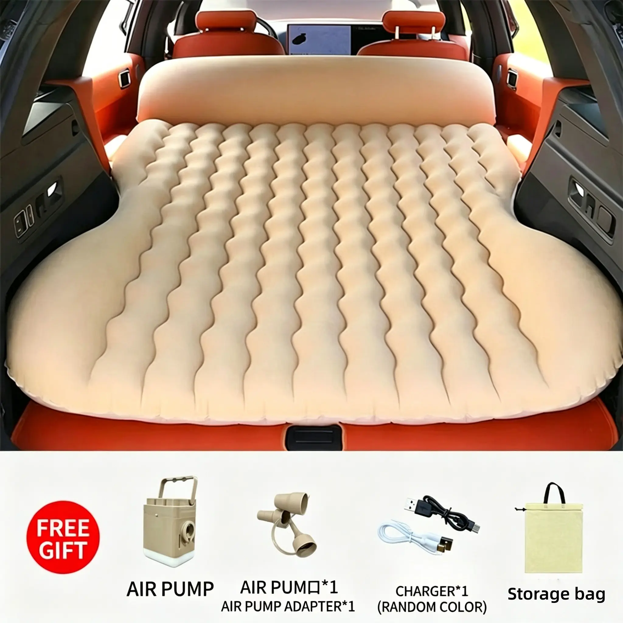 Plush Car Back Seat Inflatable Air Mattress, Portable Airbed, Rear Seat Bed, Free Electric Pump Included, Ideal for Road Trips, Camping, Suv/car Travel, Leak-Proof Thick Air Bed