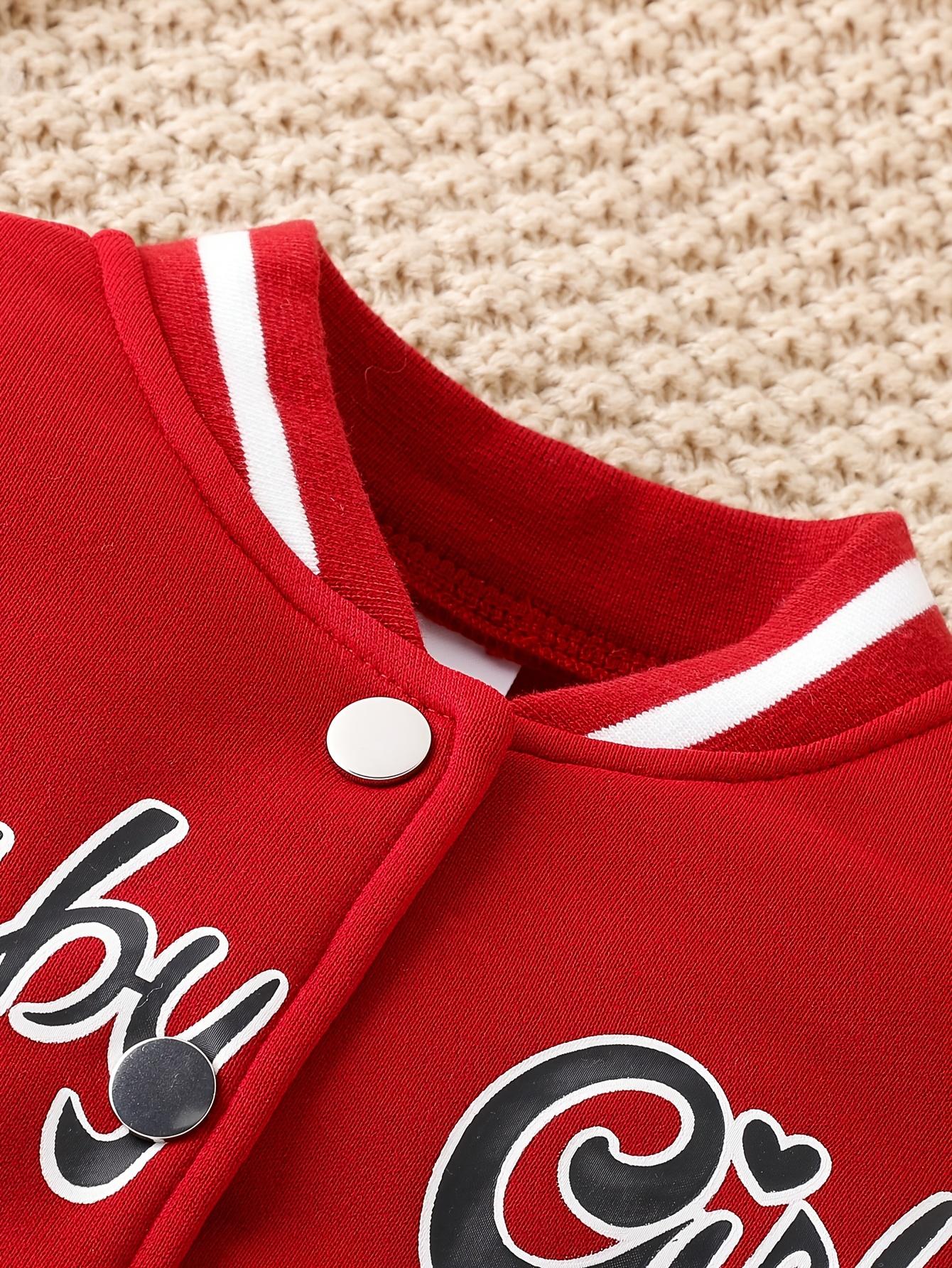 Kids Clothing Girls 2-Piece Preppy Look Set, Cotton Blend Baseball Jacket with Printed Letters + Pleated Skirt, Outdoor & Party Wear Gift