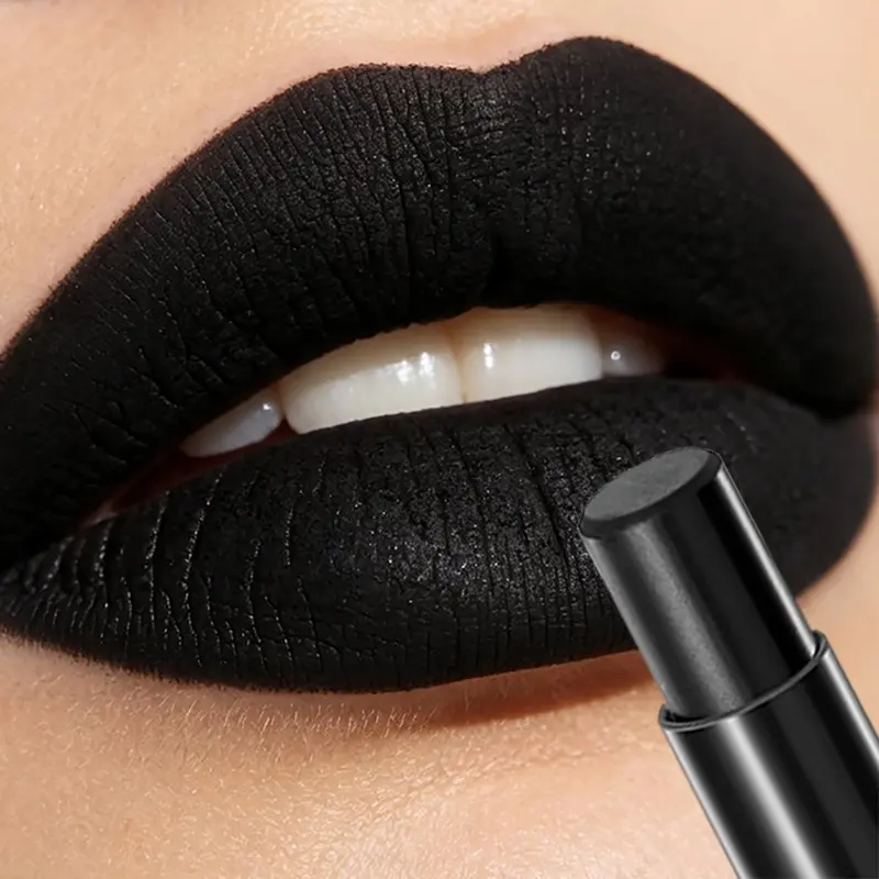 Halloween Special Black Matte Lipstick Silky Cream Texture Full Coverage Velvet Matte Finish Long Lasting Halloween Party Lip Cosmetic