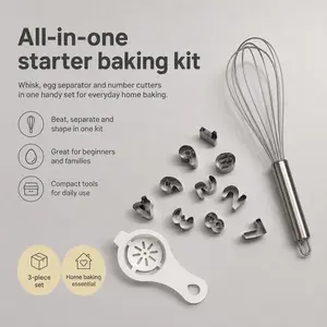 3-Piece Rust-Resistant Baking Set, Stainless Steel Whisk, Digital Mold, Egg Separator, Family Baking Kit, Enhances Parent-Child Bonding