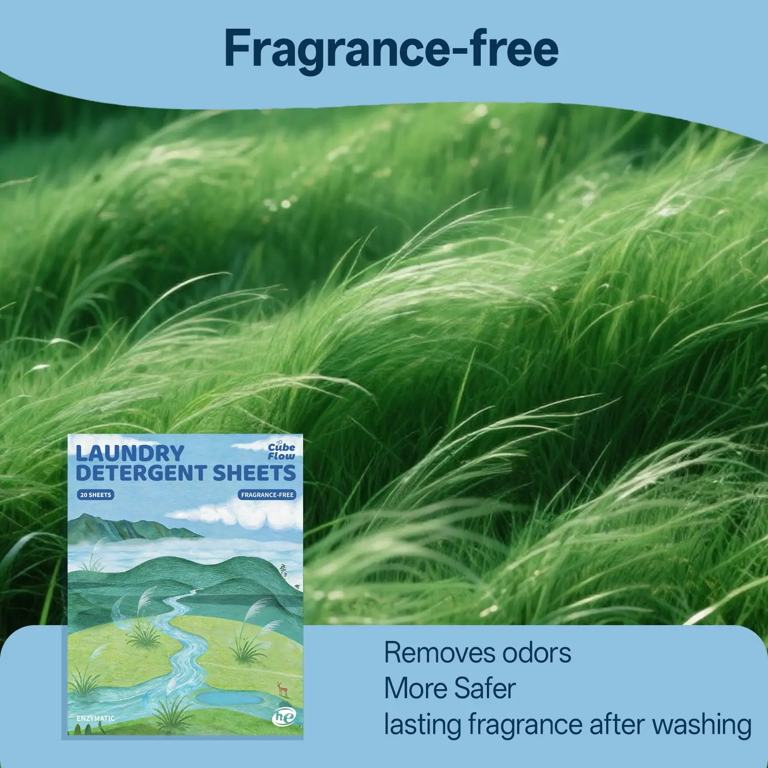 All-In-One Laundry Sheets, Phosphate-Free, No Fluorescent Agents, Biodegradable, Deep Cleaning, Removes Sweat Odor, Family Use, Long-Lasting Freshness