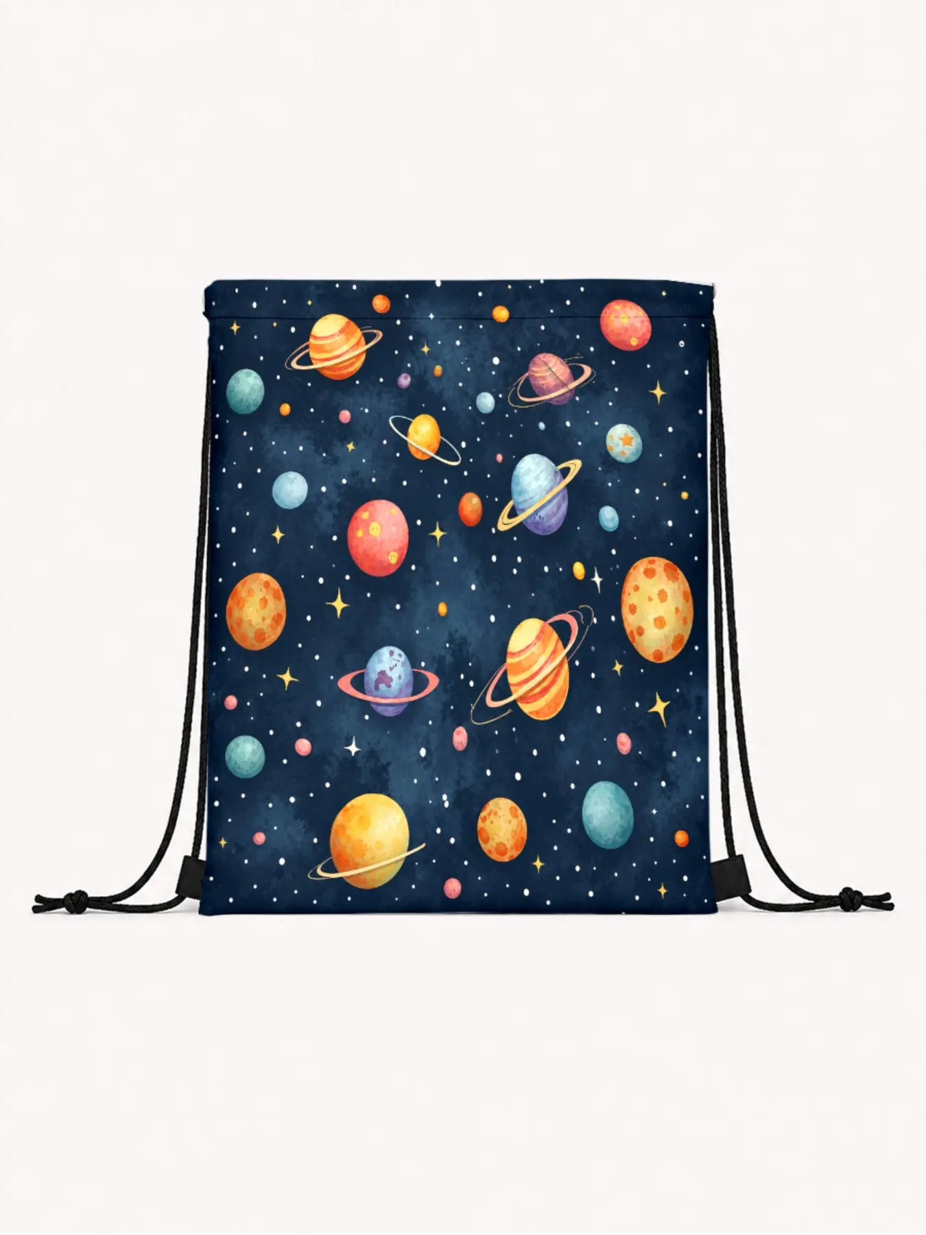 Solar System Planet Print Backpack, Waterproof Fabric, Large Capacity, Lightweight Drawstring Gym Bag, Ideal for School, Travel, Daily Use, Space Enthusiast Gift
