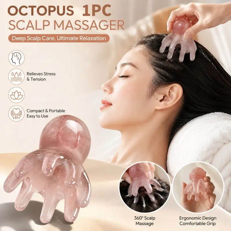 1pc Handheld Octopus Head Massage Comb - Transparent Plastic Scalp Tool For Relaxing Meridians And Head Manual Massage Tool