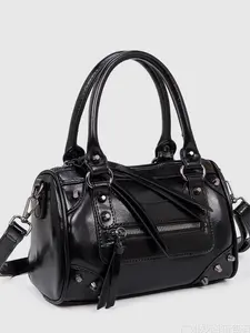 Ladies' retro vegan motorcycle tote bag washed with spicy girl wasteland style front pocket soft shoulder bag detachable shoulder strap fashionable large capacity street Y2K handbag, woven with tassel design