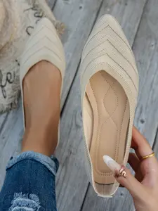 Women Pointed Toe Knit Flat Shoes, Breathable Stretch Slip On, Casual Daily Walking Ballet Flats, All Seasons, Fabric Upper, Rubber Sole