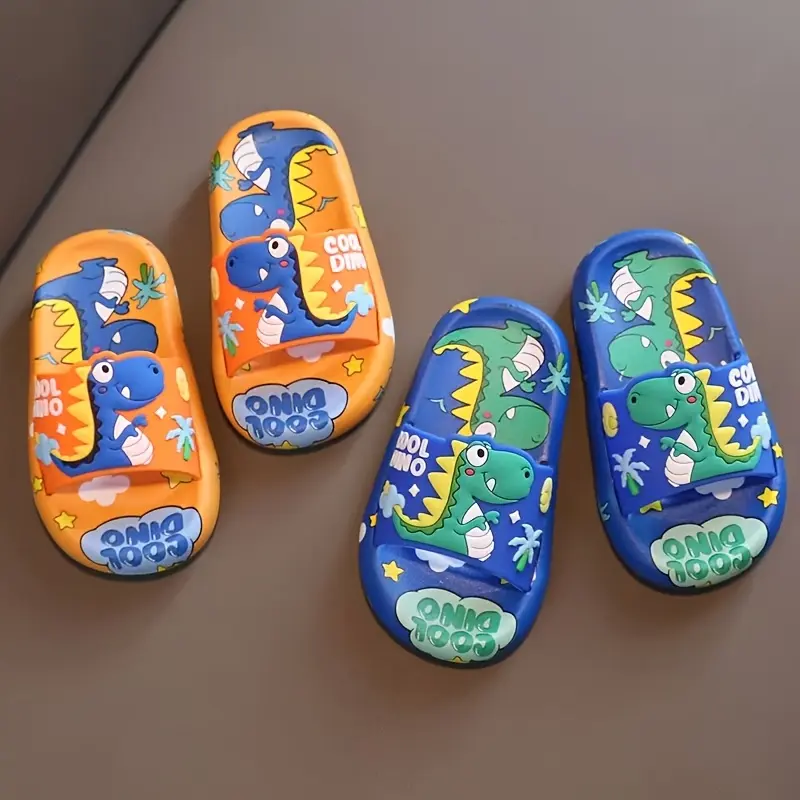 Kids' Cartoon Dinosaur Slides, Soft-Soled Anti-Slip Bathroom Slippers for Boys and Girls, Indoor Wear, Prop 65 Safe, Short Slipper